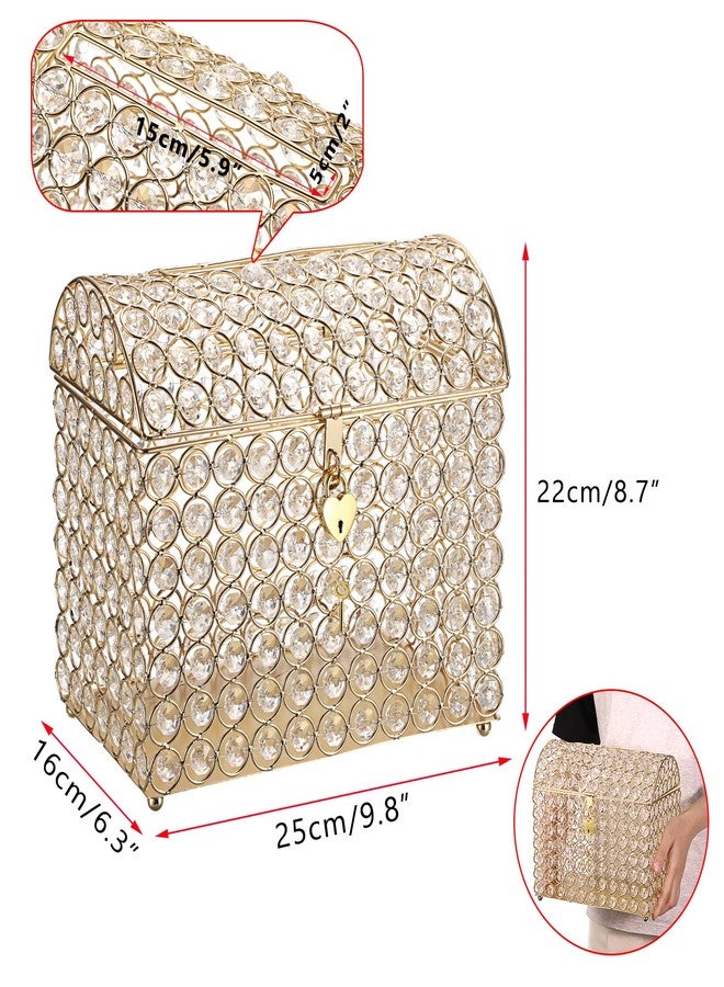 ELLDOO Crystal Wedding Card Box with Heart Lock, Money Card Box Treasure Chest Style Gold Gift for Wedding Receptions Centerpiece Decor Anniversary Keepsake Gift Display Csae, Medium - Image 2